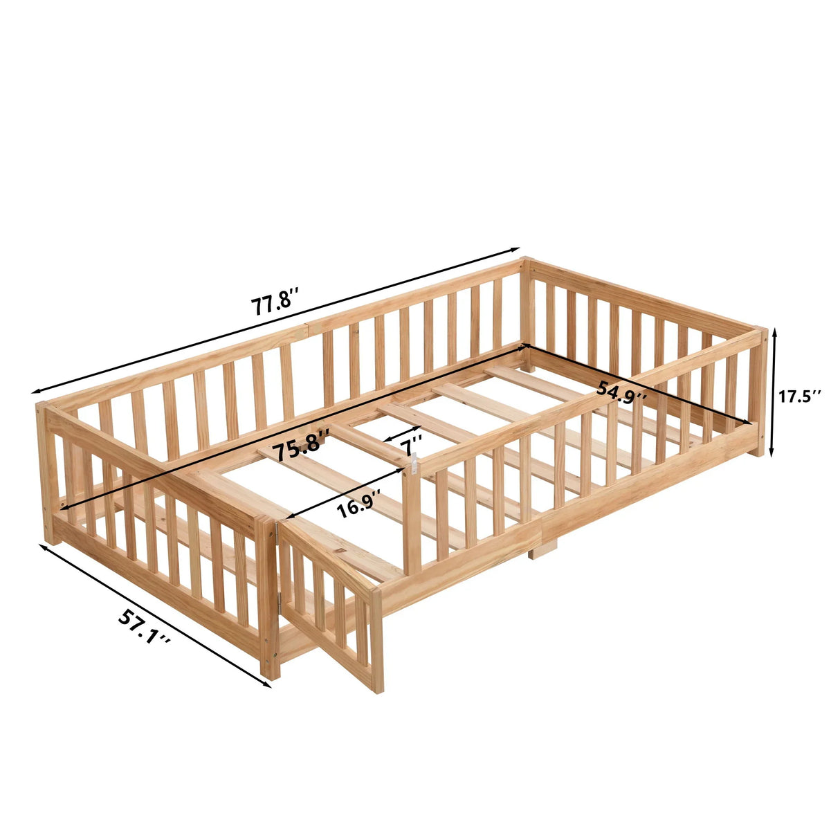 Solid Floor Bed With Door And Fence For Children - Furniture Home Direct