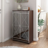 Elegant Decor Mirrored Shoe Cabinet With Edging Double Door Storage Cabinets Glass - Brown / Silver / Gray - Furniture Home Direct
