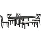 Topmax - 6 Piece Farmhouse Extendable Dining Table With Footrest, 4 Upholstered Dining Chairs And Dining Bench, Two 11" Removable Leaf - Furniture Home Direct