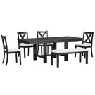 Topmax - 6 Piece Farmhouse Extendable Dining Table With Footrest, 4 Upholstered Dining Chairs And Dining Bench, Two 11" Removable Leaf - Furniture Home Direct