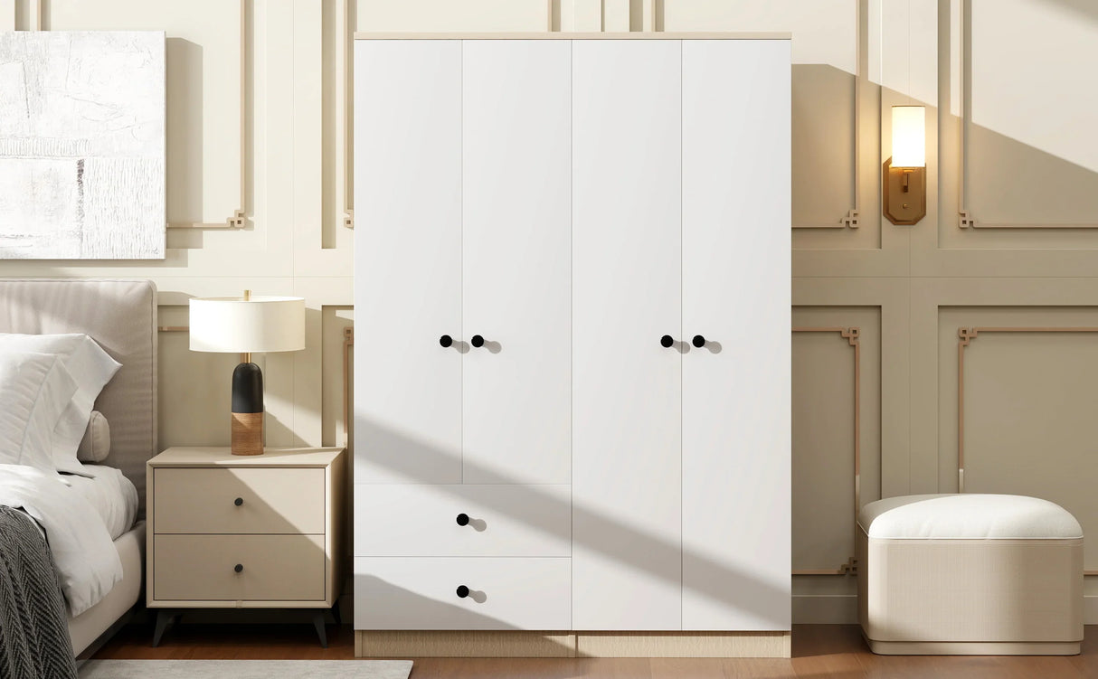 Wardrobe With Drawers And Hanging Rod Solid Wood White - Furniture Home Direct