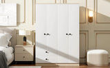 Wardrobe With Drawers And Hanging Rod Solid Wood White - Furniture Home Direct
