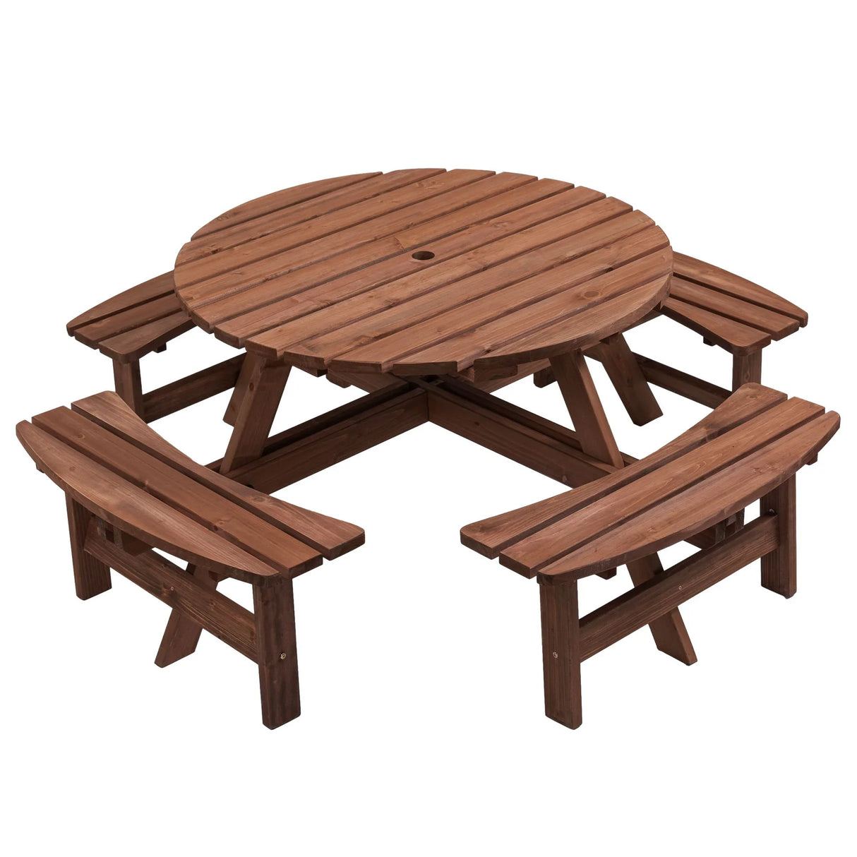 8 Person Wooden Picnic Table, Outdoor Camping Dining Table With Seat, Garden, Diy With 4 Built-In Benches, 2220Lb Capacity - Furniture Home Direct