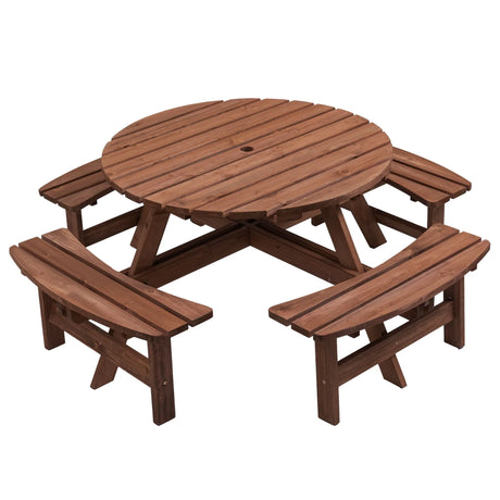 8 Person Wooden Picnic Table, Outdoor Camping Dining Table With Seat, Garden, Diy With 4 Built-In Benches, 2220Lb Capacity - Furniture Home Direct