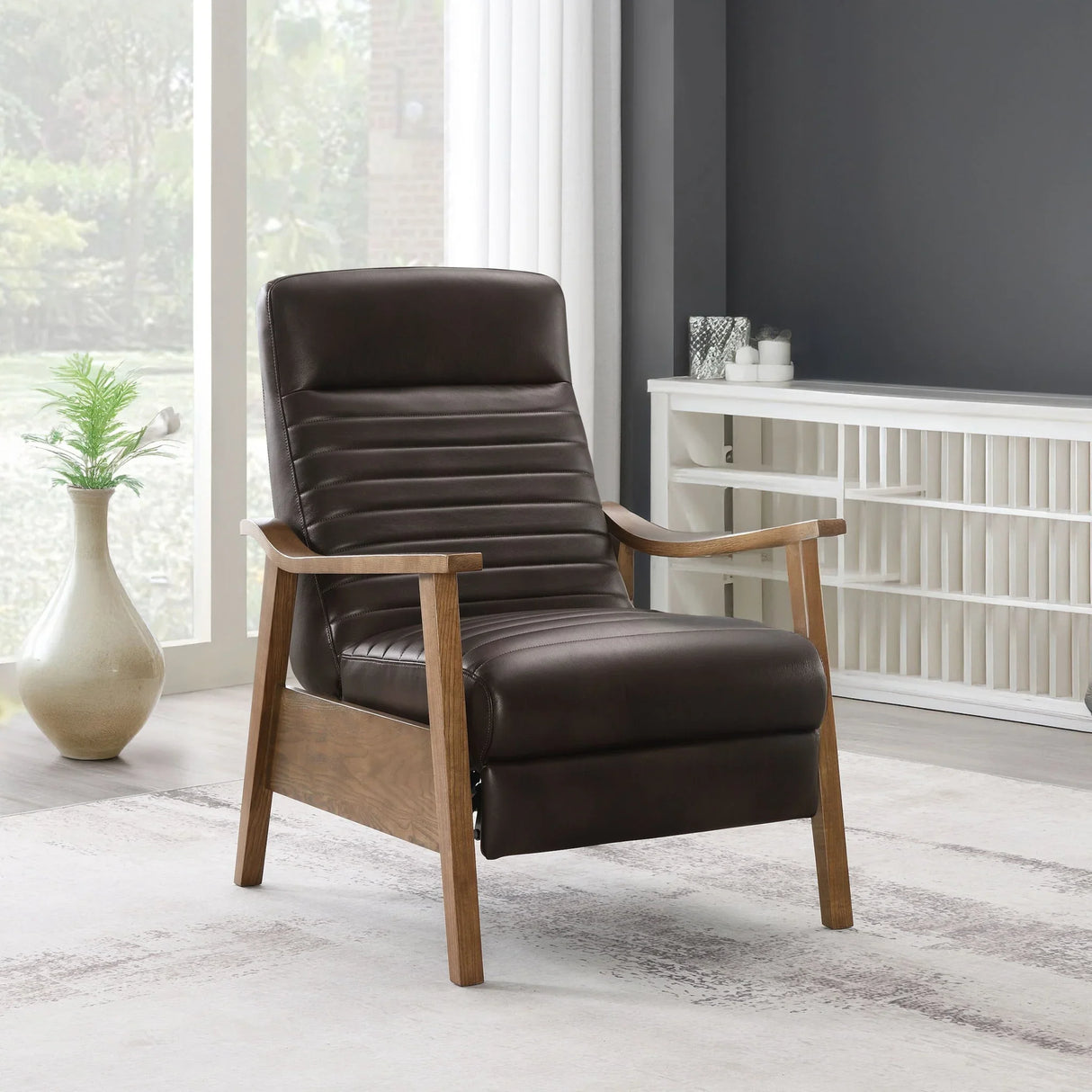 Asher - Modern Push Back Recliner With Wood Arms - Furniture Home Direct