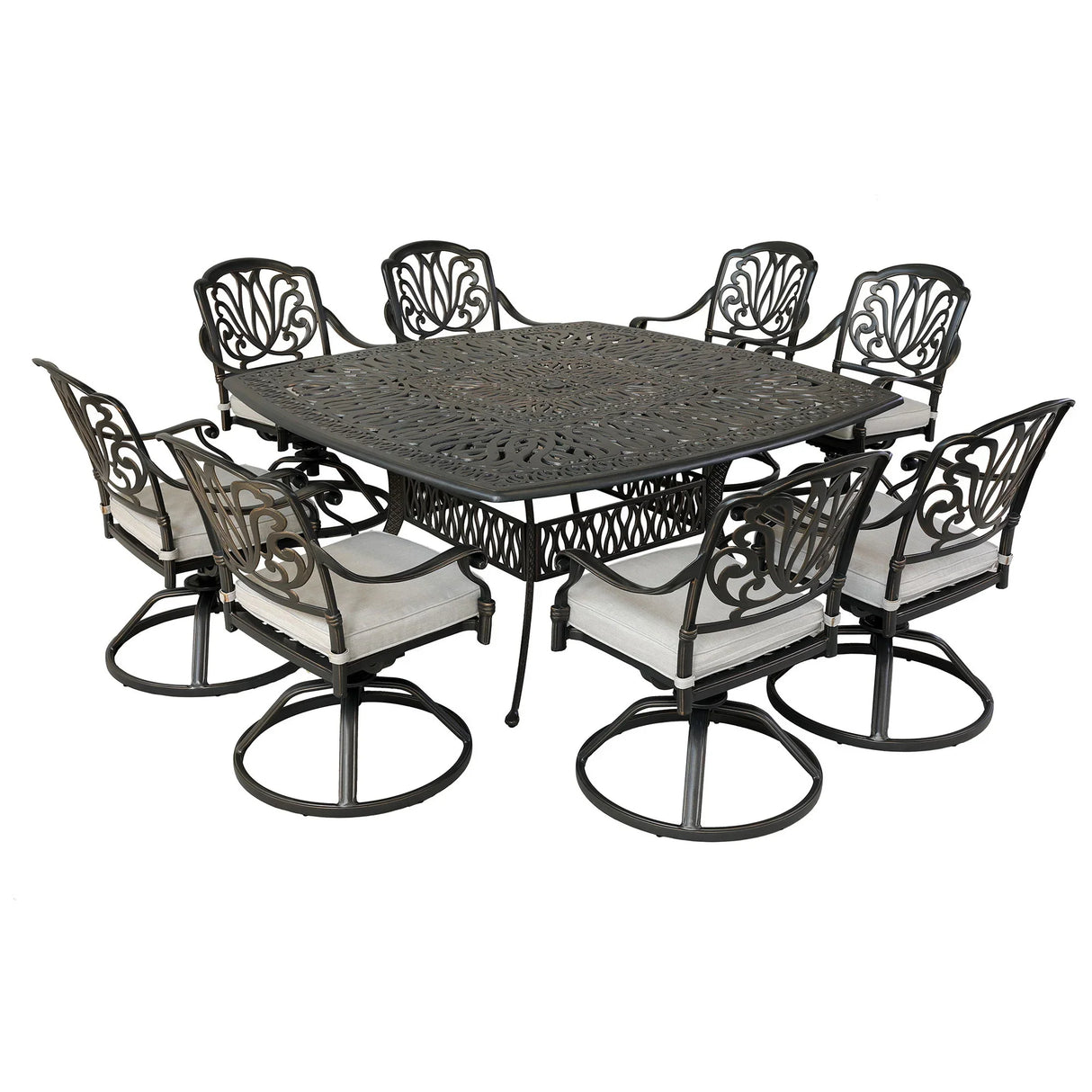 Square 8 Person 64" Long Aluminum Dining Set With Cushions - Furniture Home Direct
