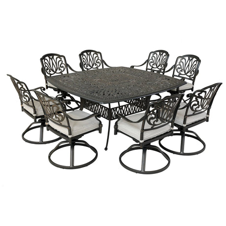 Square 8 Person 64" Long Aluminum Dining Set With Cushions - Furniture Home Direct