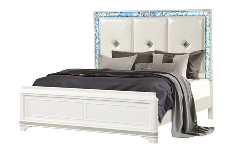 Queen Bedroom Set Modern LED Bed Dresser Nightstand White - Furniture Home Direct