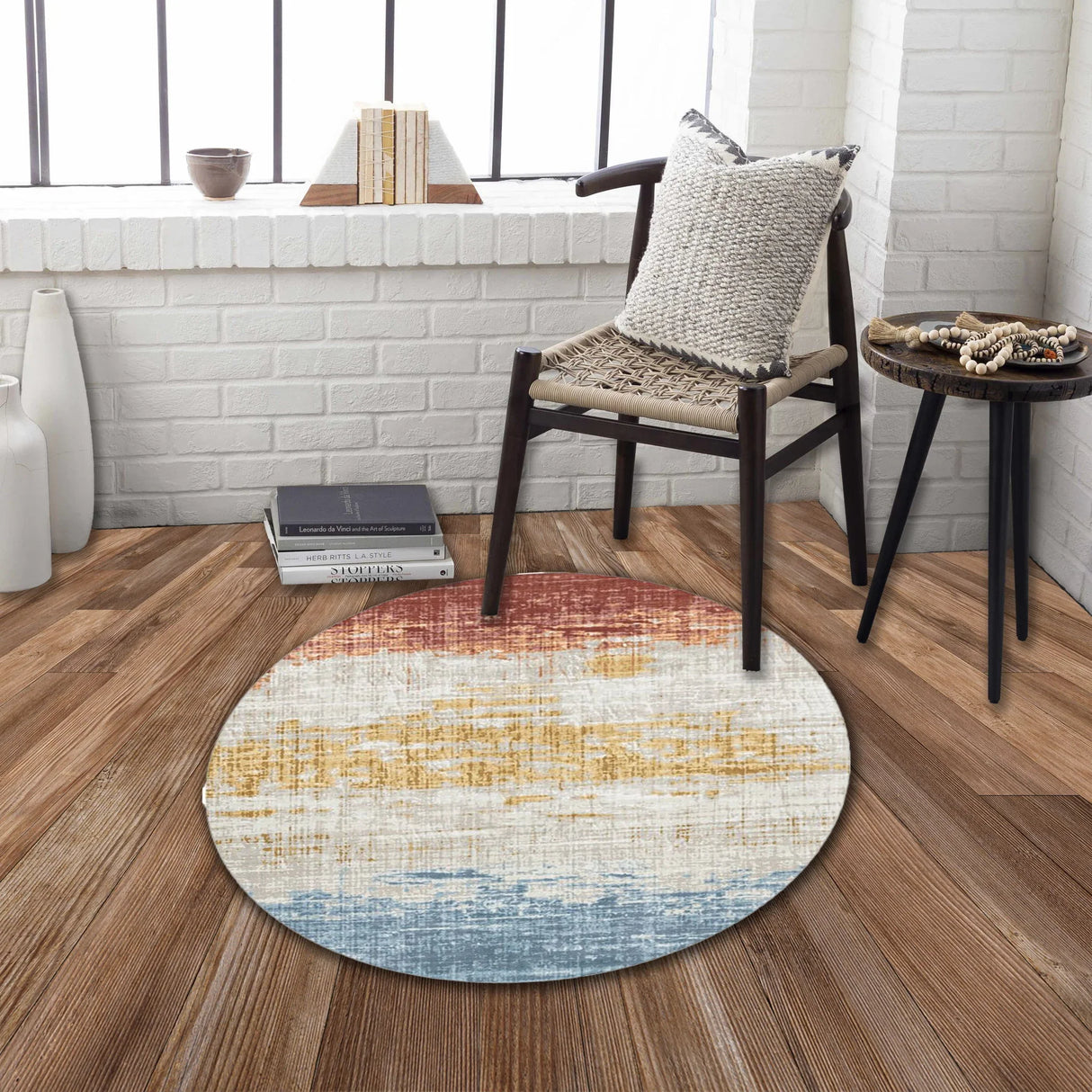 Rabbit - Washable Non - Slip Round Rug, Elegant Design - Ivory Multi - Furniture Home Direct