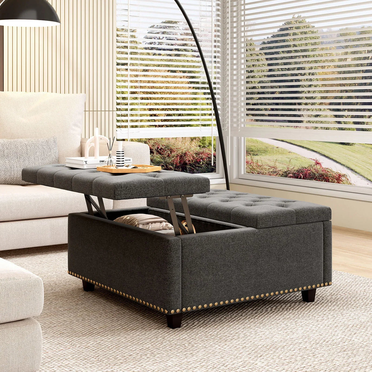 Large Square Storage Ottoman With 2 Storage Doors - Furniture Home Direct