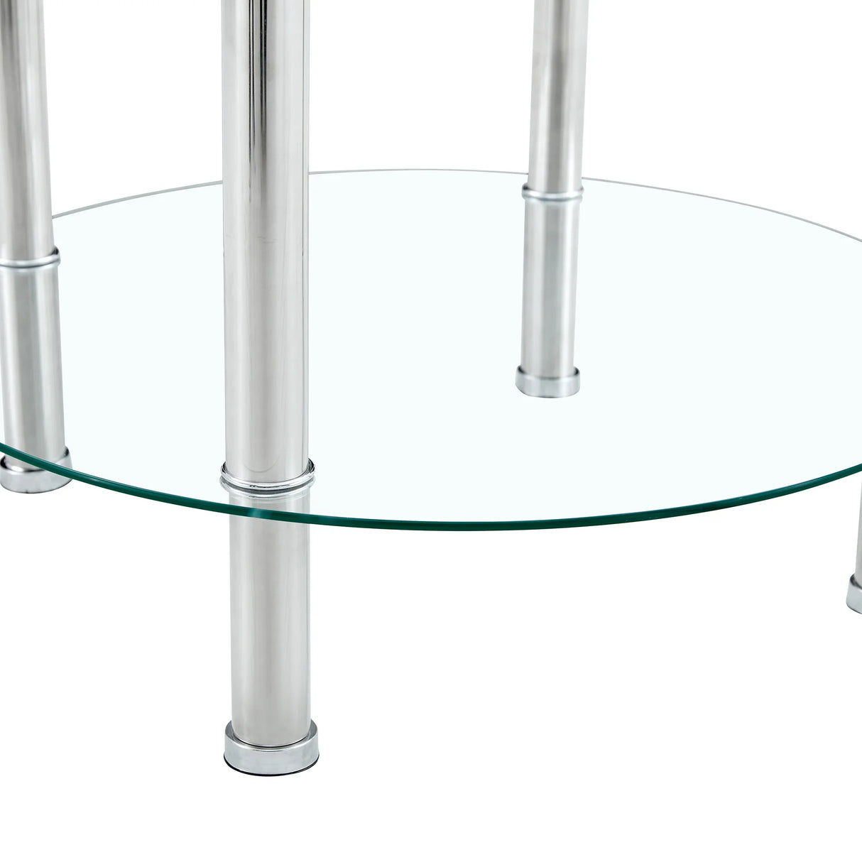 Coffee Table Two Tier Glass Top Polished Metal Legs Silver - Furniture Home Direct