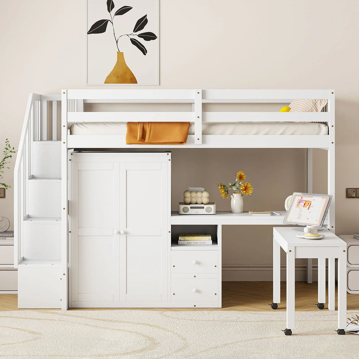 Loft Bed With Stairs, Bookshelf, Drawers, Desk & Wardrobe, Space Saving Multifunctional Furniture - Furniture Home Direct