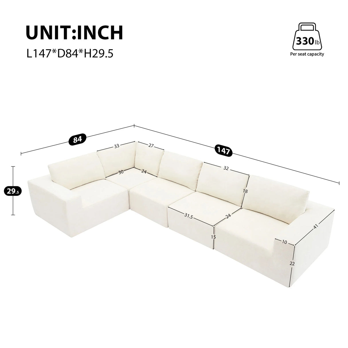 Modular Sectional With Wide Seat Free Combination L Shaped Couch Set Cloud Upholstered Minimalist Boneless Sofa - Furniture Home Direct