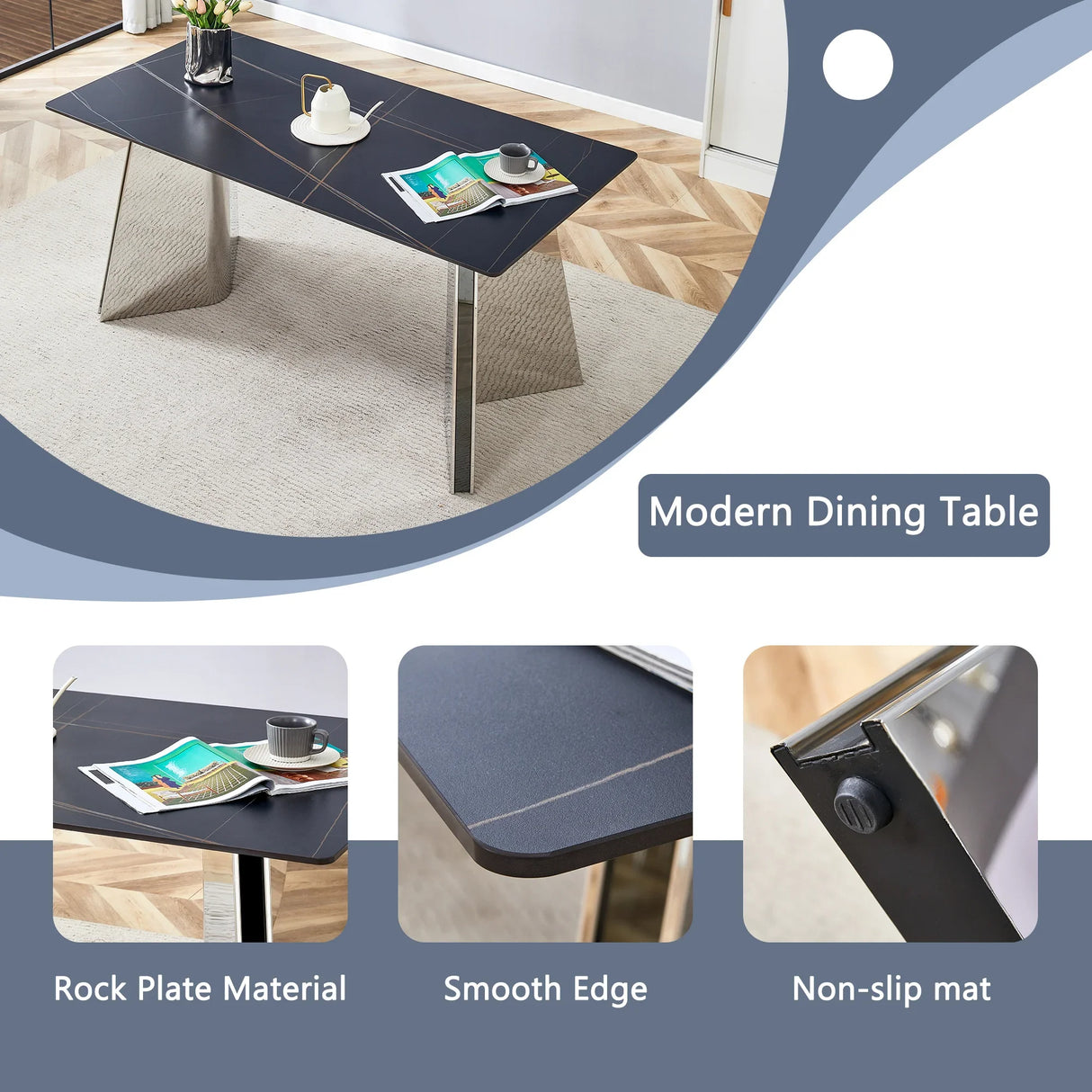 Dining Set Faux Marble Table With Black Chairs Silver - Furniture Home Direct