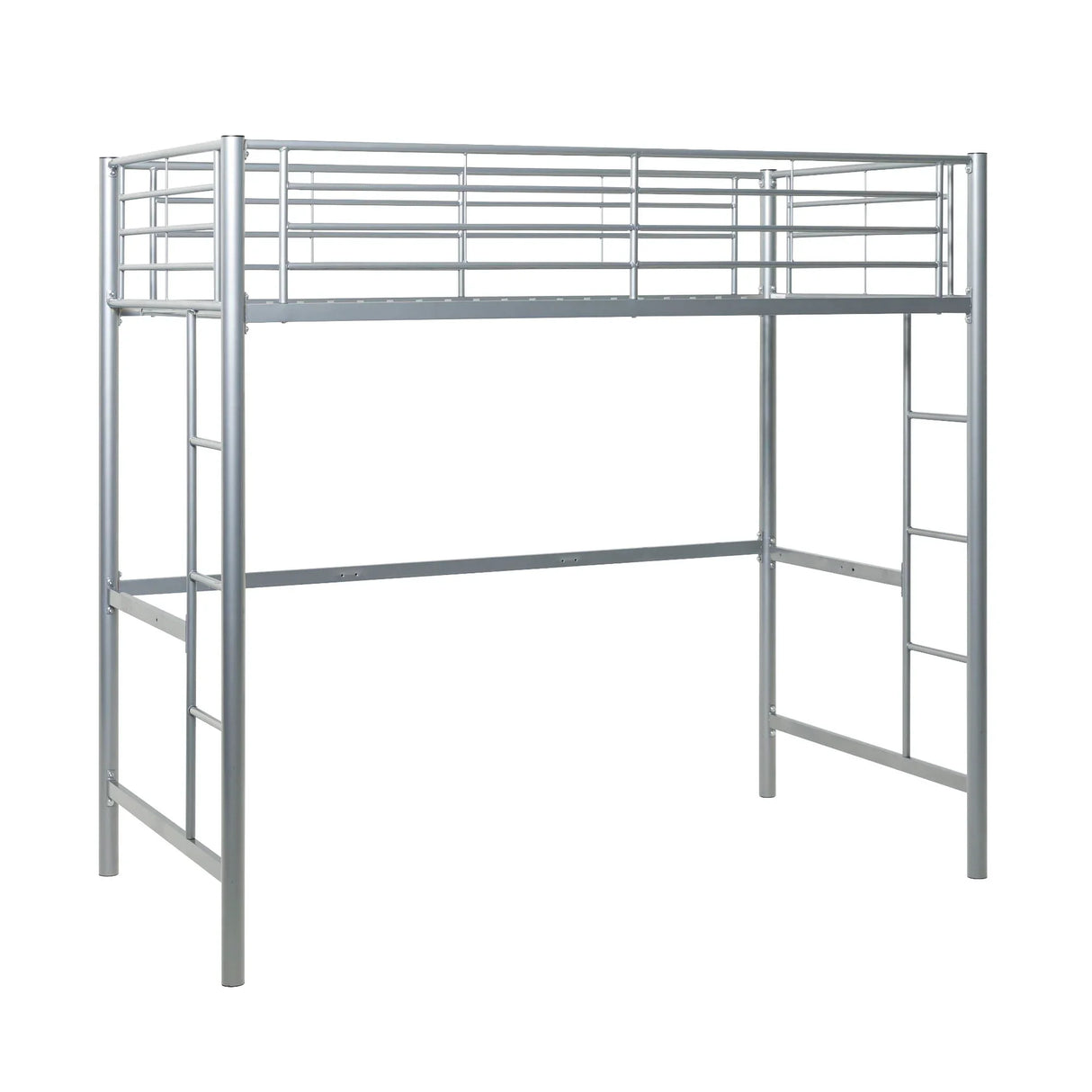 Modern Industrial Twin Over Loft Metal Bunk Bed Frame With Integrated Guardrails - Silver - Furniture Home Direct