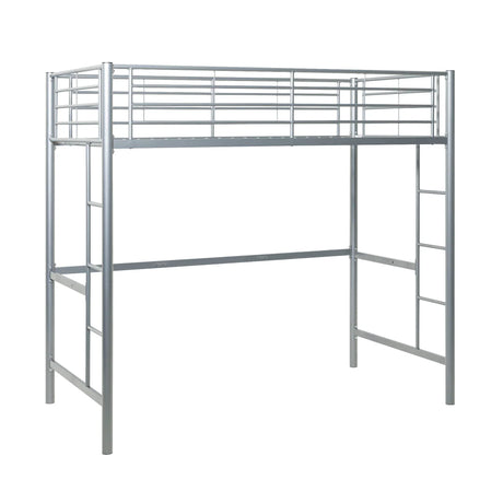 Modern Industrial Twin Over Loft Metal Bunk Bed Frame With Integrated Guardrails - Silver - Furniture Home Direct