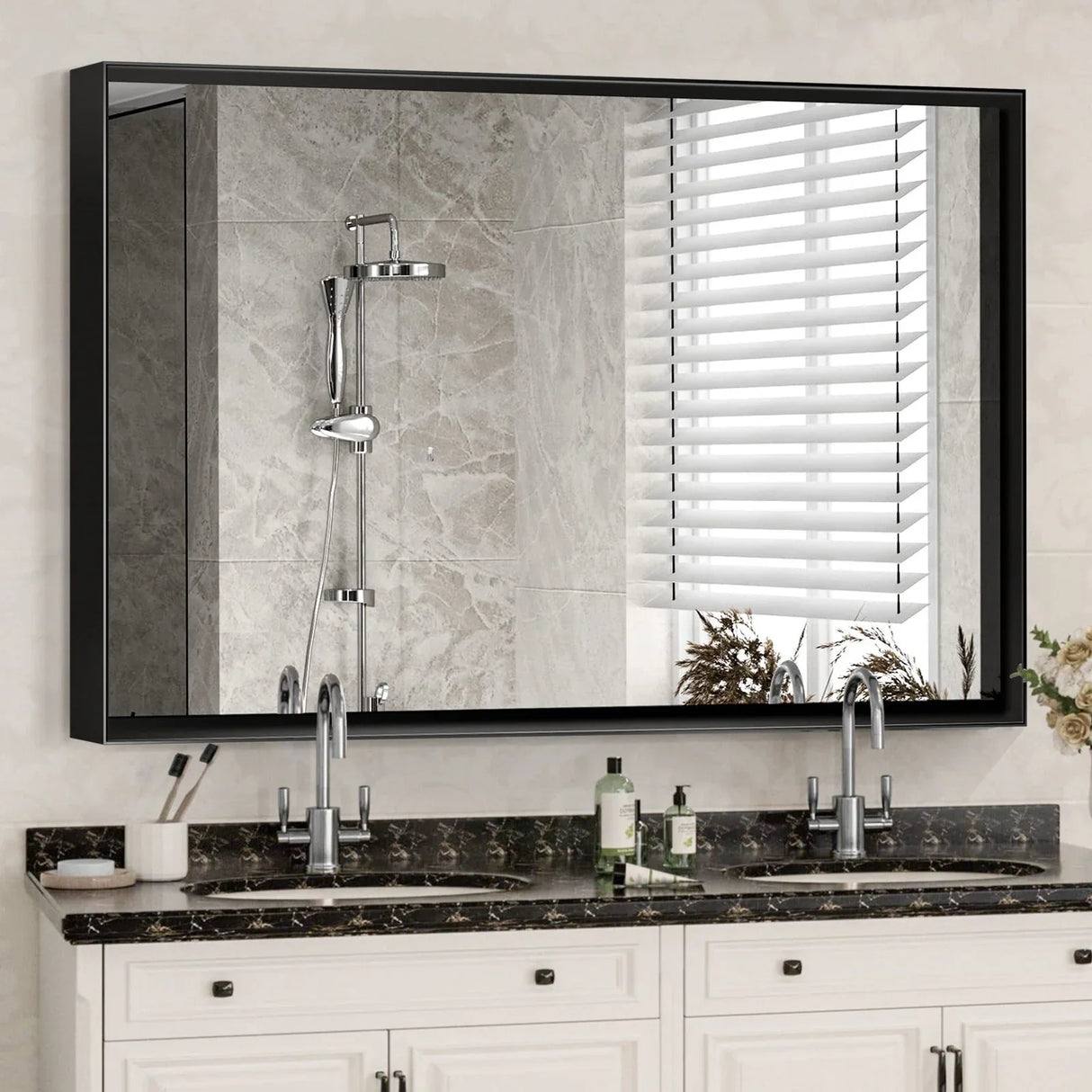 Rectangular Bathroom Mirror Square Angle Metal Frame Wall Mounted Hanging Plates Wall Mount Mirror For Bathroom (Horizontal & Vertical) - Furniture Home Direct