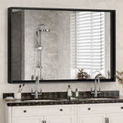 Rectangular Bathroom Mirror Square Angle Metal Frame Wall Mounted Hanging Plates Wall Mount Mirror For Bathroom (Horizontal & Vertical) - Furniture Home Direct