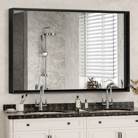 Rectangular Bathroom Mirror Square Angle Metal Frame Wall Mounted Hanging Plates Wall Mount Mirror For Bathroom (Horizontal & Vertical) - Furniture Home Direct
