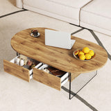 Oblong Coffee Table With Double Drawers And Transparent Glass Legs - Furniture Home Direct