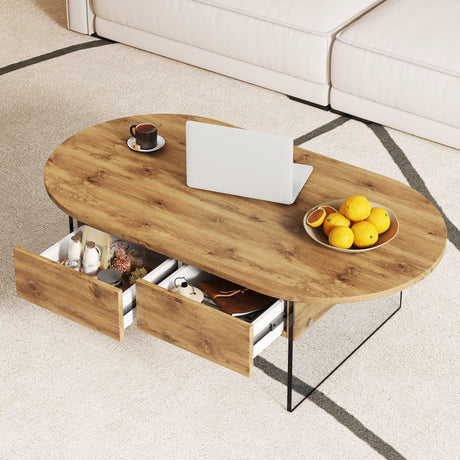 Oblong Coffee Table With Double Drawers And Transparent Glass Legs - Furniture Home Direct