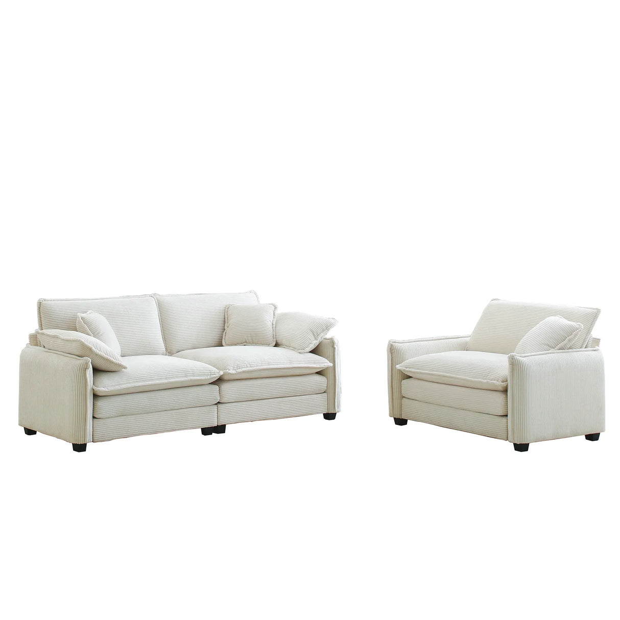 Modern Corduroy Loveseat and Chair - Beige - Furniture Home Direct