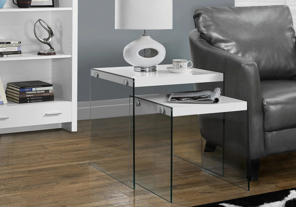Accent Nesting Table Clear Tempered Glass For Living Room (Set of 2) - Furniture Home Direct