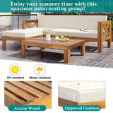 Outdoor 5-Piece Sectional Set with Cushions, Natural Finish+ Beige Cushions - Furniture Home Direct