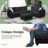 L Shaped Sectional Sofa with Ottoman and Cushions Black - Furniture Home Direct