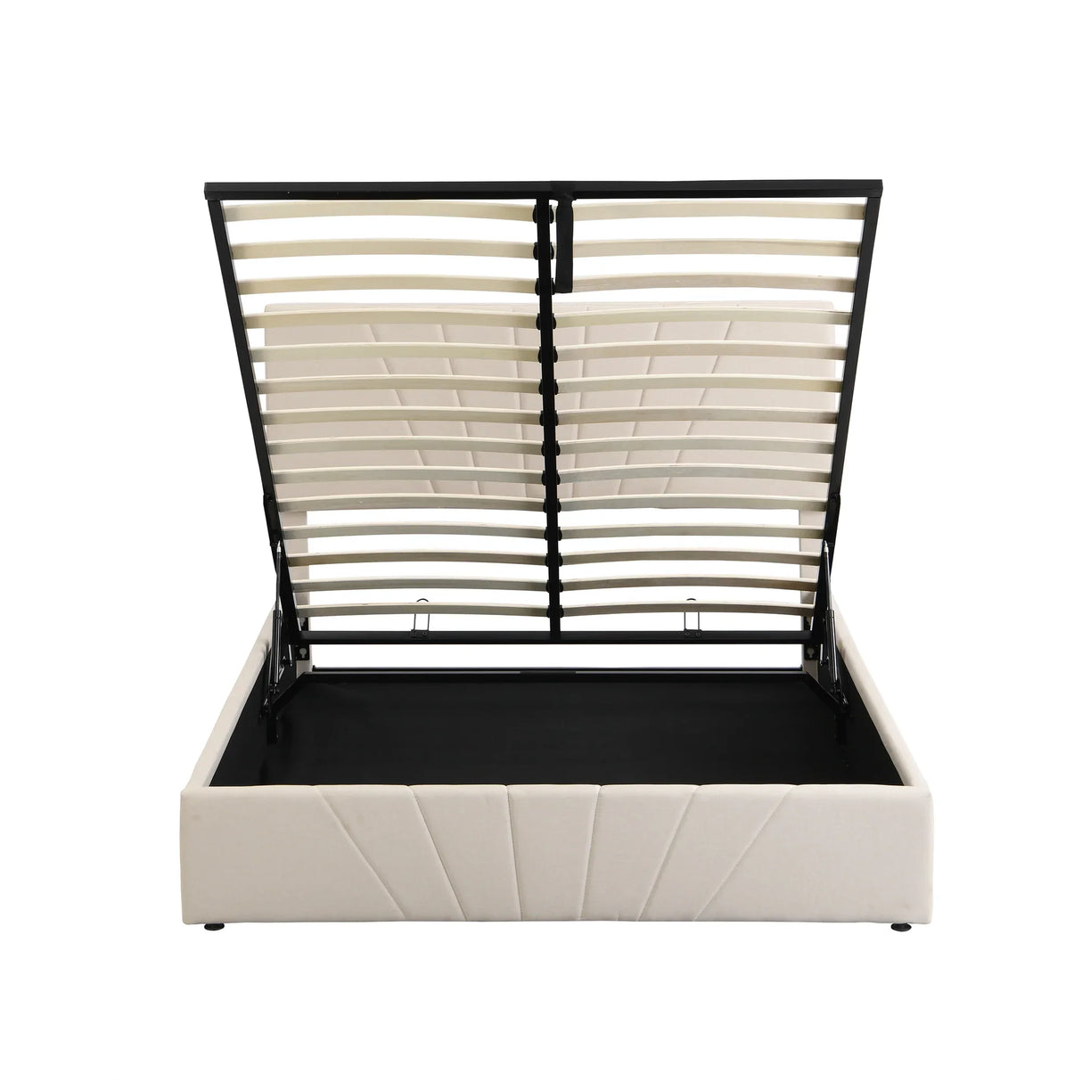 Storage Bed With Lift Platform Upholstered Queen Beige - Furniture Home Direct