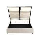 Storage Bed With Lift Platform Upholstered Queen Beige - Furniture Home Direct