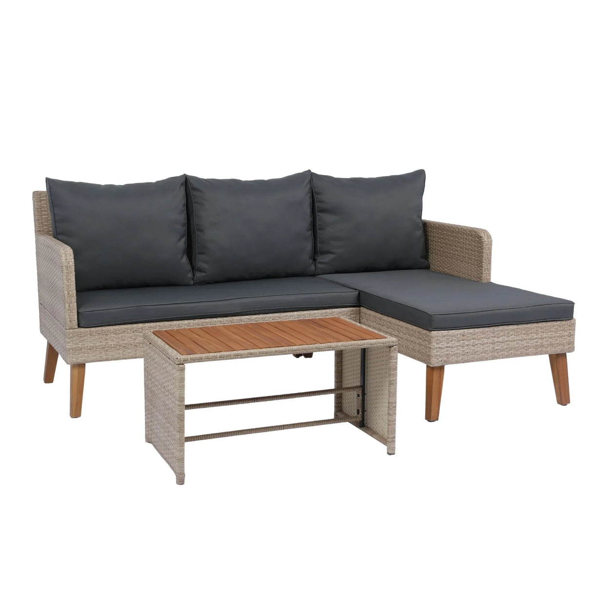 3 Piece Patio Sectional Wicker Rattan Outdoor Furniture Sofa Set Natural Wicker And Cushion - Yellow / Dark Gray - Furniture Home Direct