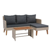 3 Piece Patio Sectional Wicker Rattan Outdoor Furniture Sofa Set Natural Wicker And Cushion - Yellow / Dark Gray - Furniture Home Direct