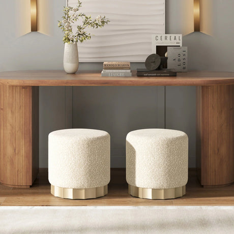 Hampton - Round Upholstered Ottoman With Scalloped Base - Speckled Egg Beige - Furniture Home Direct