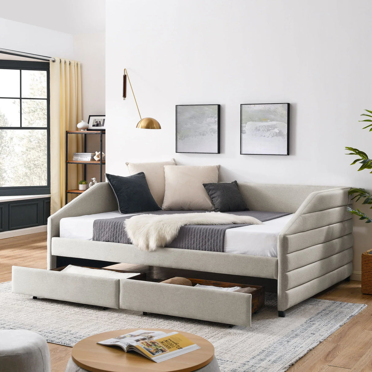 Elegant Daybed With Trundle Upholstered Tufted Sofa Bed - Furniture Home Direct