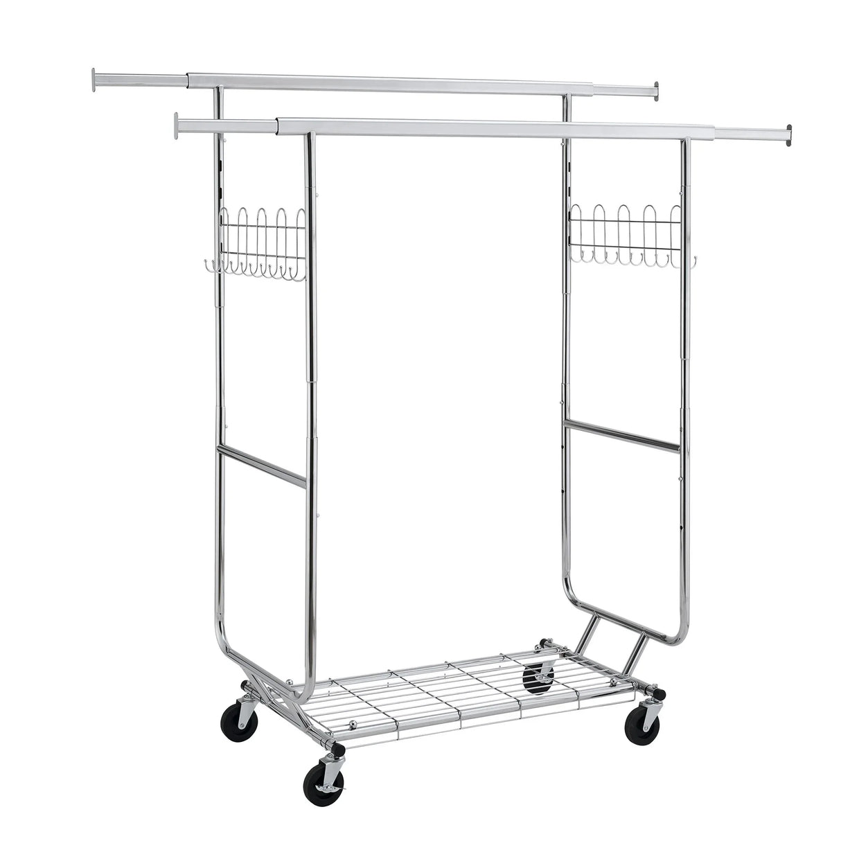 Heavy Duty Double Clothing Garment Rack With Shelves - Silver - Furniture Home Direct
