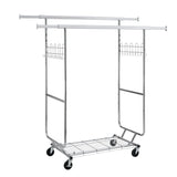 Heavy Duty Double Clothing Garment Rack With Shelves - Silver - Furniture Home Direct