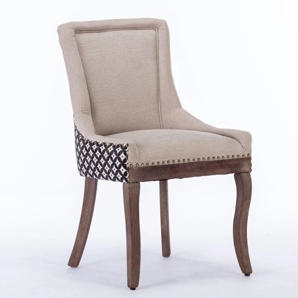 Ultra Side Dining Chair, Thickened Fabric Chairs With Neutrally Toned Solid Wood Legs, Bronze Nail Head (Set of 2) - Furniture Home Direct