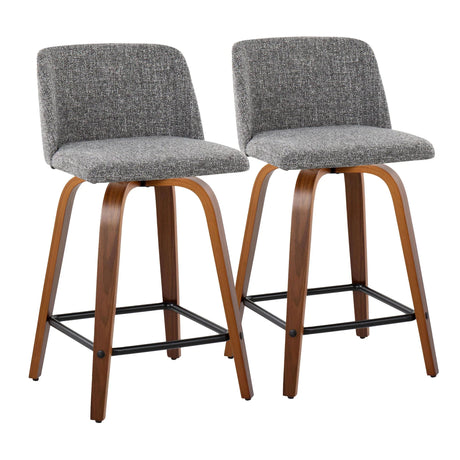 Toriano - Mid Century Modern Fixed Height Counter Stool With Swivel With Square Footrest (Set of 2) - Furniture Home Direct