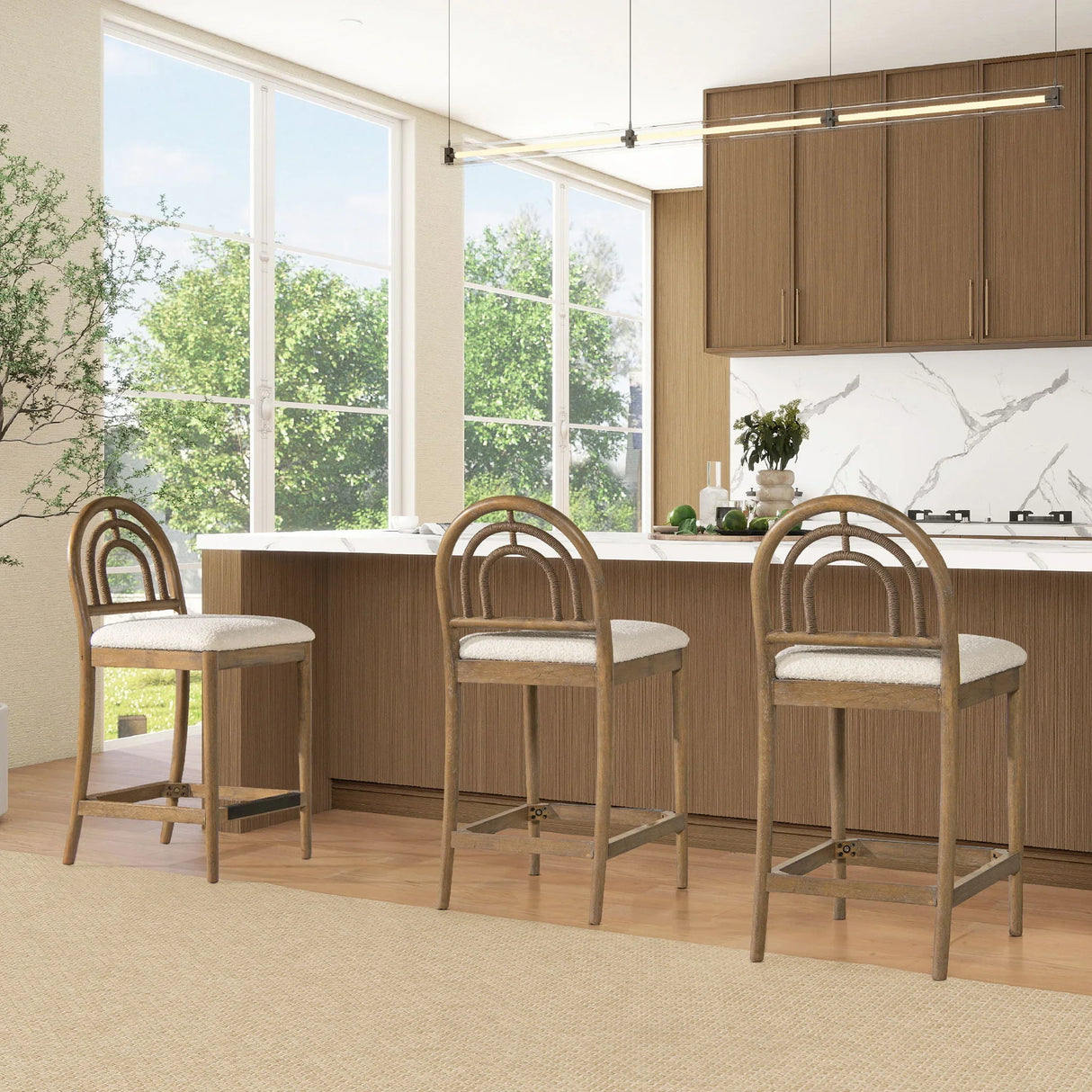 Leon - Arched Back & Upholstered Counter Stool (Set of 2) - Ivory White - Furniture Home Direct