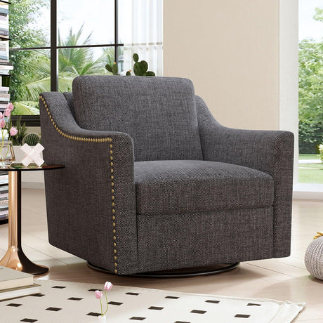 360 Degree Swivel Armchair, Skin Friendly Fabric, Ergonomic Design, Brass Nail Decorative Armchair - Furniture Home Direct