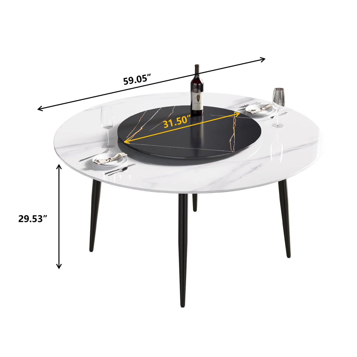 Modern Artificial Stone Round Dining Table, Can Accommodate 6 People Artificial Stone Turntable - Furniture Home Direct