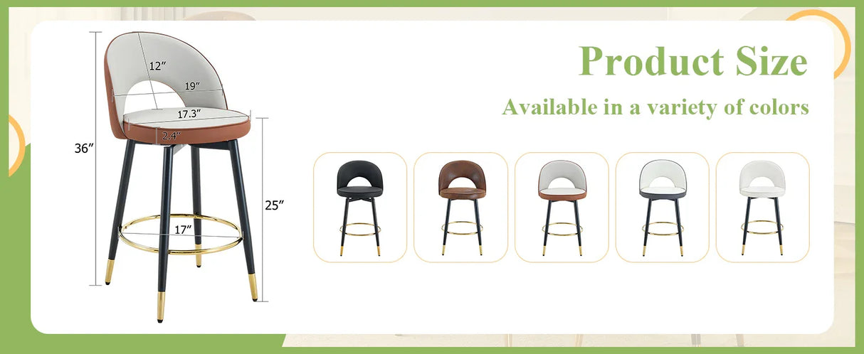 Counter Height Bar Stool Set of 2 Leatherette Brown White - Furniture Home Direct