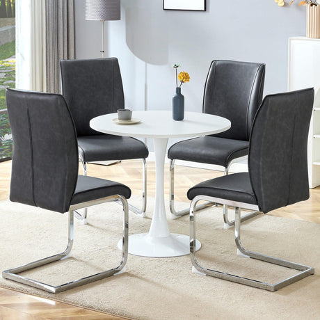 Dining Set Round Table With Black Upholstered Chairs White - Furniture Home Direct