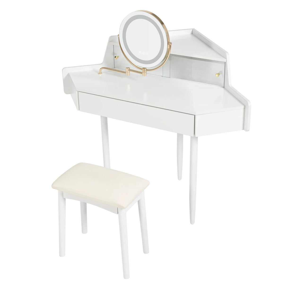 Vanity Desk With Large Storage Modern Design Stool White - Furniture Home Direct