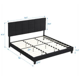 King Size Upholstered Platform Bed Frame With Linen Fabric Headboard, Wood Slat Support - Black - Furniture Home Direct