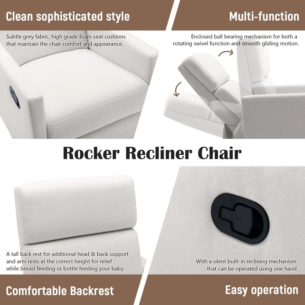 Modern Upholstered Rocker Nursery Chair Plush Seating Glider Swivel Recliner Chair - Furniture Home Direct