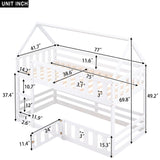 Twin Over Twin House Bunk Bed With Fence And Door