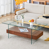 Coffee Table Two Tier Glass Top With Drawer Dark Walnut - Furniture Home Direct