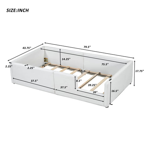 Twin Size Upholstered Platform Bed With Guardrail And Charging Station - White - Furniture Home Direct